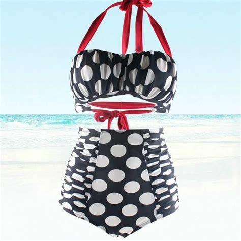 50s Style Bathing Suit Polka Dots High Waisted Woman Swimsuit Plus