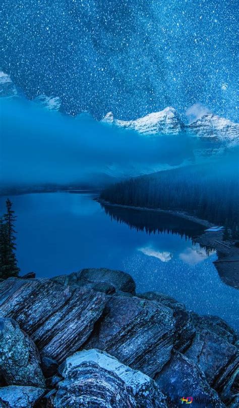 Moraine Lake On Starry Winter Night Hd Wallpaper Download