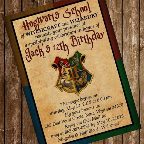 Harry Potter Hogwarts Birthday Party Invitation Download 4 X 6