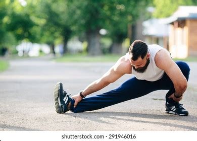 Bearded Man Perform Various Exercises Stretches Stock Photo Shutterstock