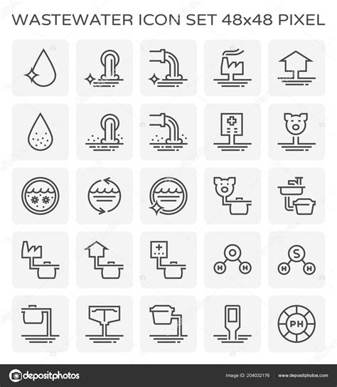 Wastewater Water Treatment Icon Set 48x48 Perfect Pixel Editable Stroke