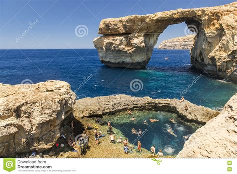 The Azure Window A Natural Sea Arch In Dwejra Gozo As A Result Of