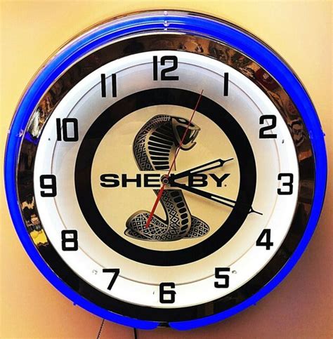 18 Shelby Tiffany Snake Double Neon Chrome Clock Cobra Mustang Gt350