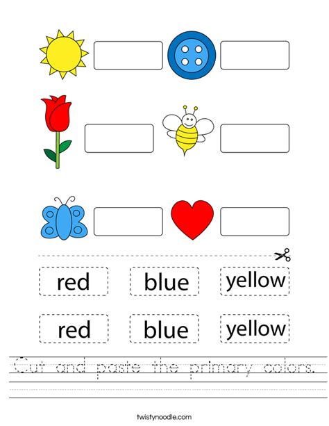 Cut And Paste The Primary Colors Worksheet Twisty Noodle