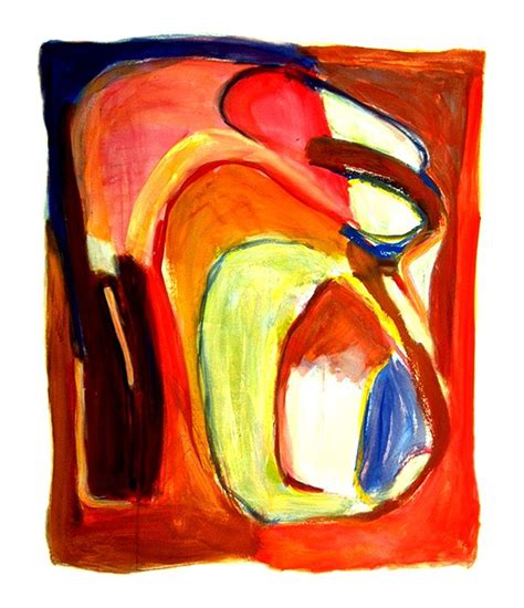 1997 Large Abstract Watercolor Warm Colored Gouache Painting Art