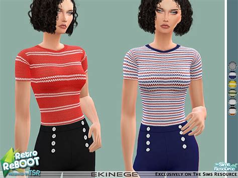 Retro Striped Knit Top By Ekinege At Tsr Sims 4 Updates