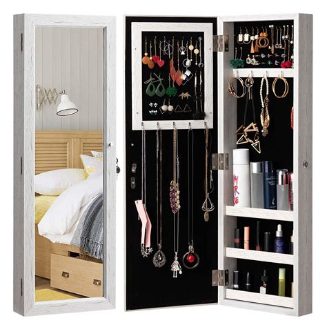 Buy Hollyhome Mirrored Jewelry Cabinet Lockable Wall Door Mounted