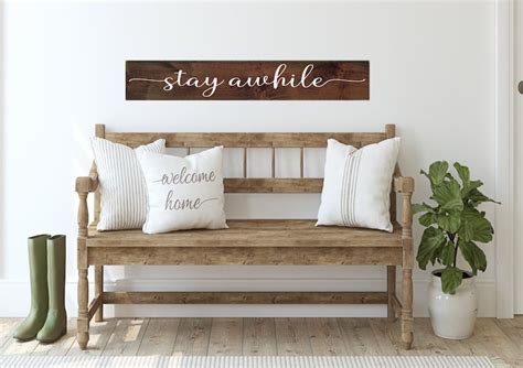 Stay Awhile Sign Living Room Wall Decor Stay Awhile Wood Etsy