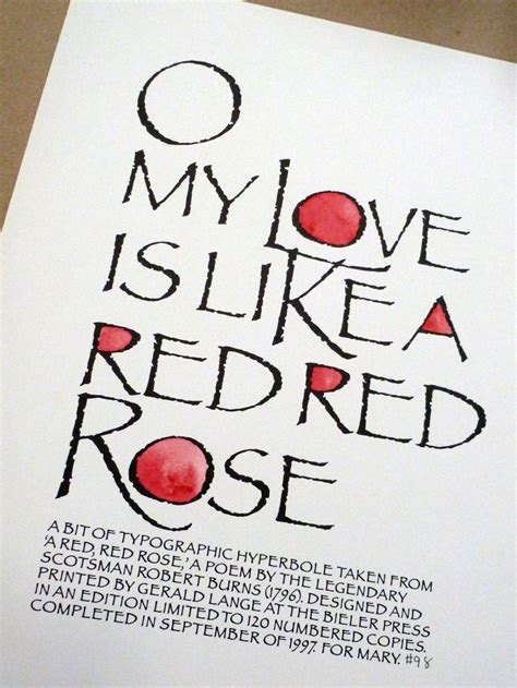 O My Love Is Like A Red Red Rose By Robert Burns Letterpress Etsy