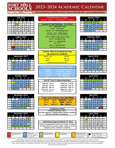 Fort Mill School District Calendar 2023 2024 In Pdf