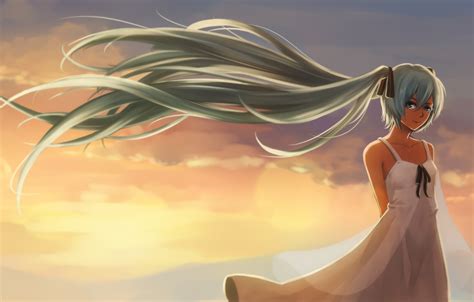 Wallpaper Look Girl Sunset Smile The Wind Vocaloid Hatsune Miku
