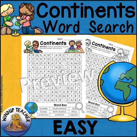Continents Word Search Easy Puzzle Made By Teachers