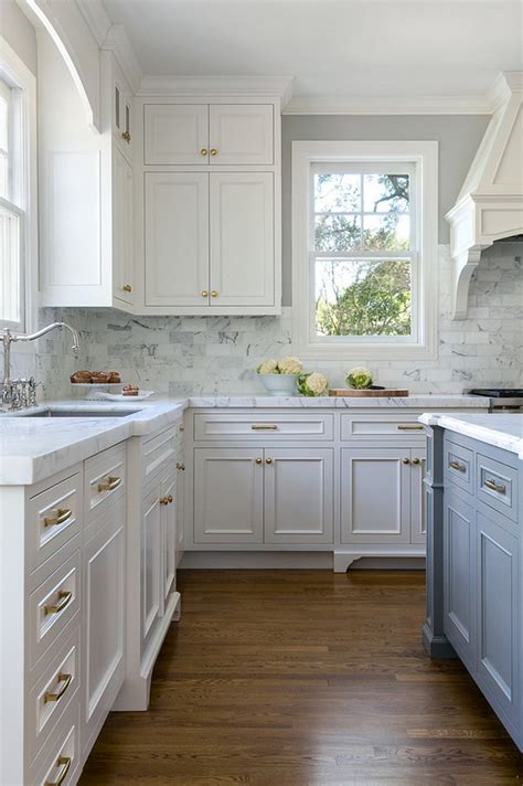 How to paint kitchen cabinets in 5 steps. White Kitchen with Stacked Cabinets and Grey Island - Home ...