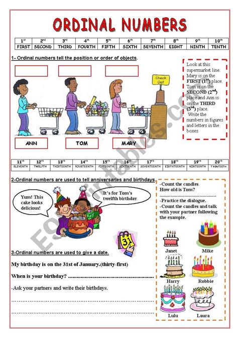 Ordinal Numbers 2 Pages Of Uses And Exercises Esl Worksheet By Pauguzman