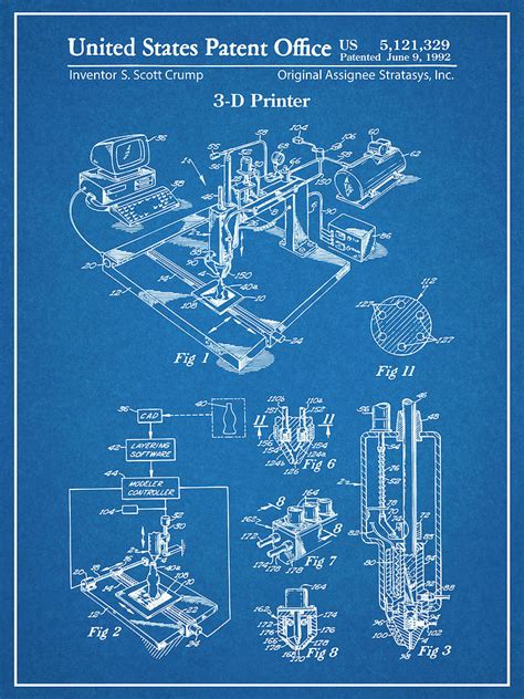 1992 3d Printer Patent Print Blueprint Drawing By Greg Edwards Pixels