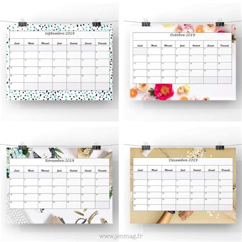 Four Calendars Hanging On The Wall With Flowers And Polka Dotes In Them