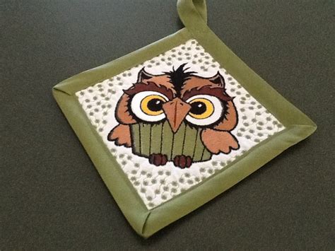 In The Hoop Owl Pot Holder Machine Embroidery Design Etsy