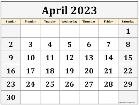 Printable Monthly Calendar April 2023 Printable Blank World