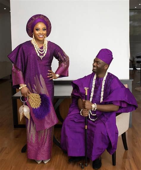 Classic Purple Traditional Wedding Aso Oke Outfits For Couple Etsy