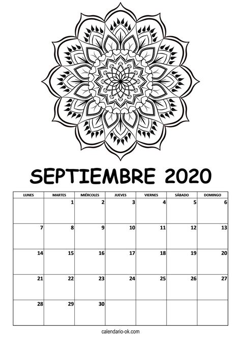 Calendario Septiembre 2020 MÁndala Para Colorear Calendario