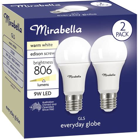 Mirabella LED GLS Edison Screw 9W Warm White Globe 2 Pack BIG W