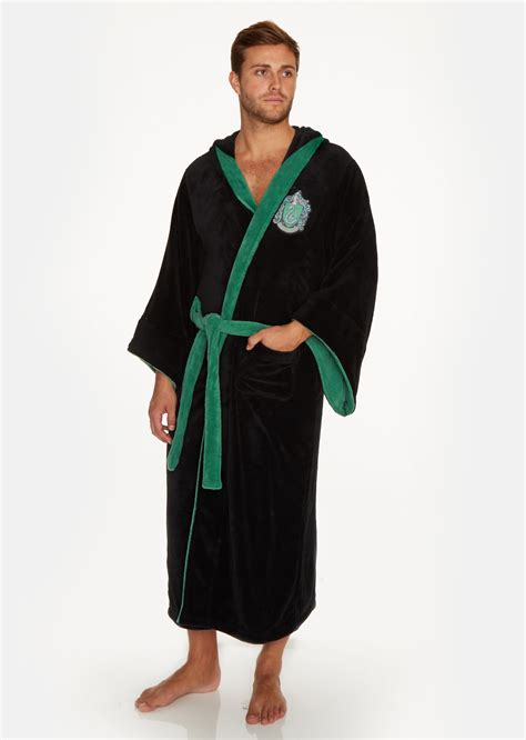 Mens Harry Potter Slytherin House Hooded Dressing Gown Robe Simply