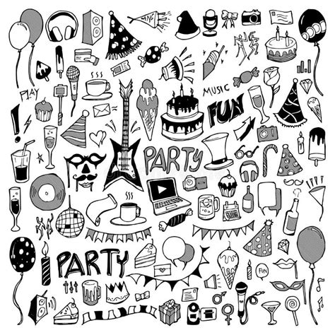 Set Of Party Drawing Illustration Hand Drawn Doodle Sketch Line Vector Eps Stock Vector