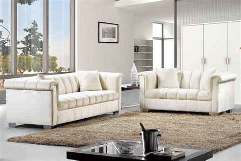 Meridian Furniture 615 Kayla Cream Velvet Tufted Sofa And Loveseat Set