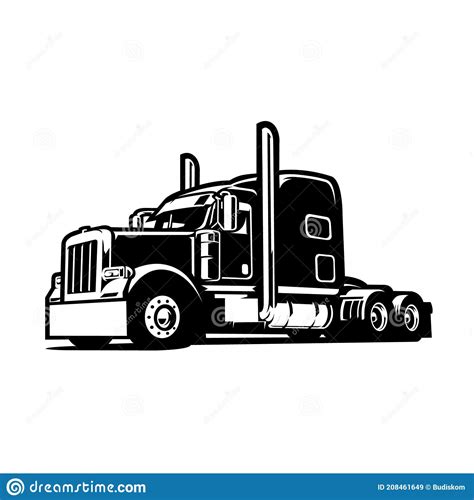 Monochrome Semi Truck Vector Image Isolated Black Anda White Trucker