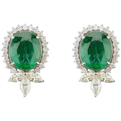 15 91 Carat Oval Emerald And Diamond Stud Earrings At 1stDibs Oval