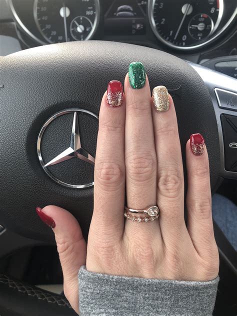 Christmas Nails 🎄 Red Green Gold Sparkle Nails ️💚 Gold Sparkle Nails