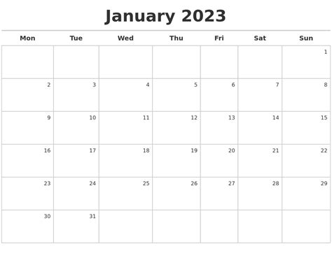 January 2023 Calendar Maker