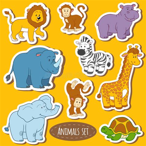 Set Of Various Cute Animals Vector Stickers Of Safari Animals Stock