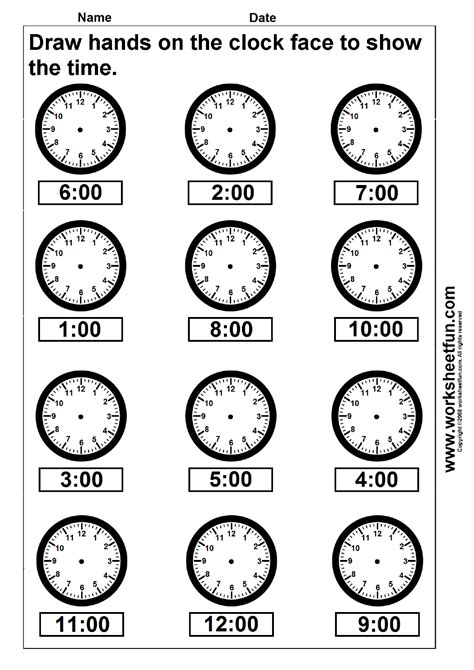 Time Draw Hands On The Clock Face 4 Worksheets Free Printable