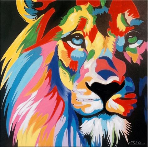 Colourful Pop Art Lion Modern Acrylic Painting Martin Klein
