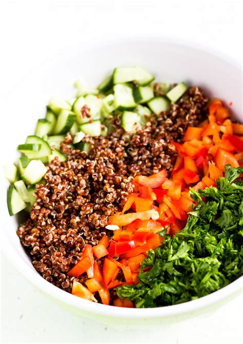 This blogger covers it with bananas and toasted pecans for the perfect blend of crunchy and creamy, but. Red Quinoa Salad Bowl with Peanuts | Light Orange Bean