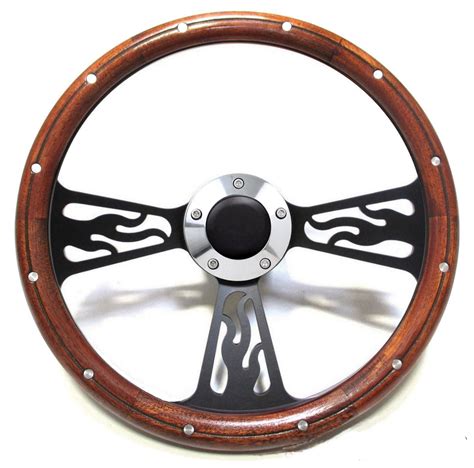 Hot Rod Mahogany And Custom Billet Steering Wheel Kit For Flaming River