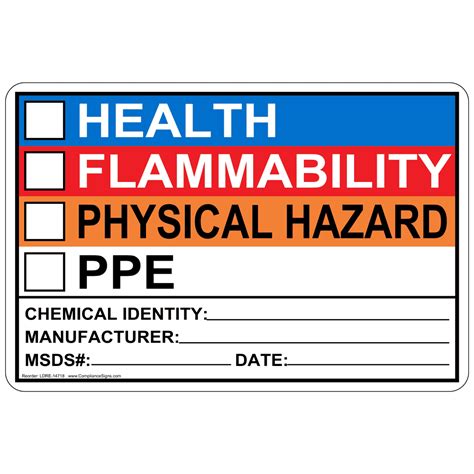 Health Flammability Physical Hazard PPE Roll Label LDRE 14718