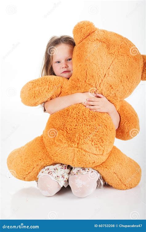 Child Girl Is Holding Teddy Bear Studio Stock Photo Image Of Beauty