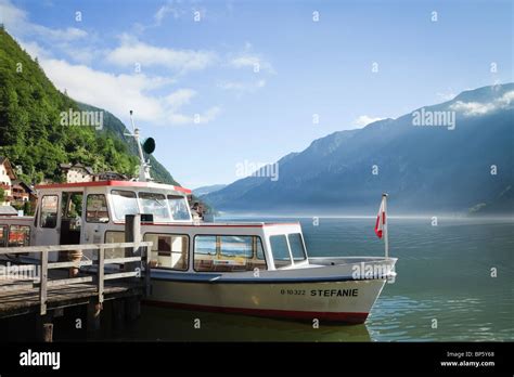 Hallstatt Salzkammergut Upper Austria Lake Cruise Boat And Pier In