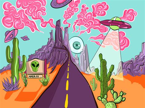Trippy And Psychedelic Artwork Of Desert Landscape From Area 51