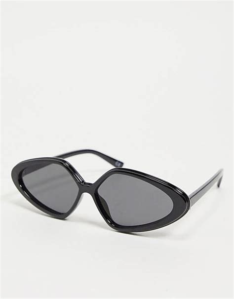 Asos Design Oval Cat Eye Sunglasses In Shiny Black Black Asos
