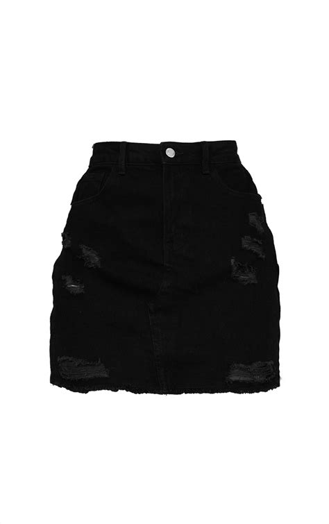 Black Basic Ripped Denim Mini Skirt Prettylittlething Aus