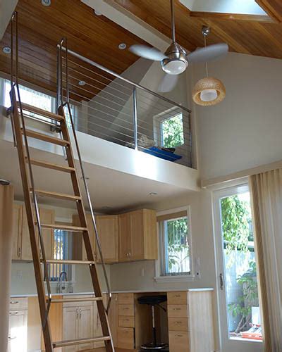 The ladder fits in the ceiling with standard height, which measures 7 feet to 9 feet 10 inches. Pivotal Loft - Alaco Ladder
