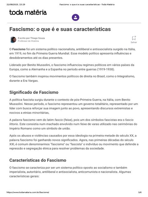 Fascismo O Que É E Suas Características Toda Matéria Pdf