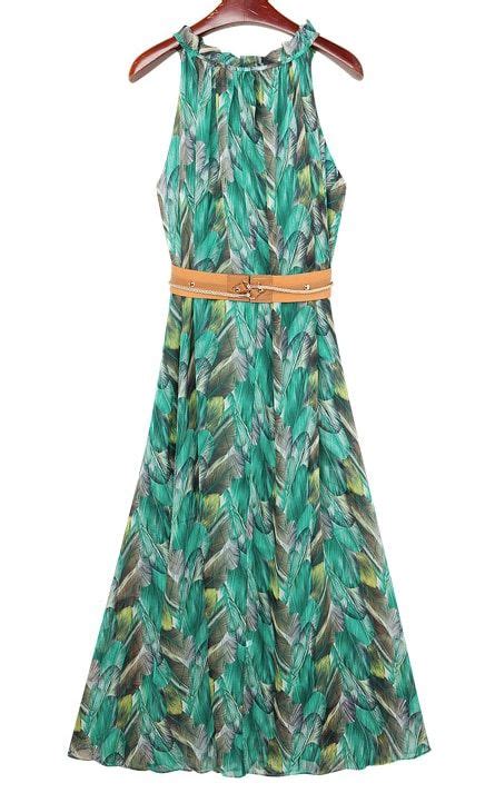 green halter neck peacock feather print maxi chiffon dress chiffon maxi dress stylish dress