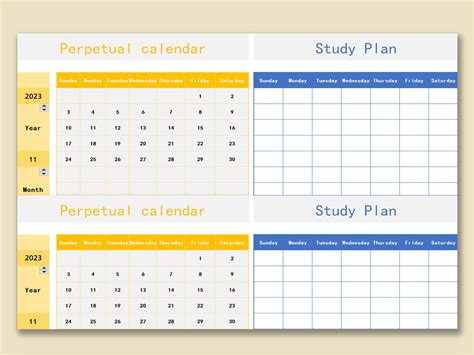 Excel Of Perpetual Calendar And Study Planxlsx Wps Free Templates