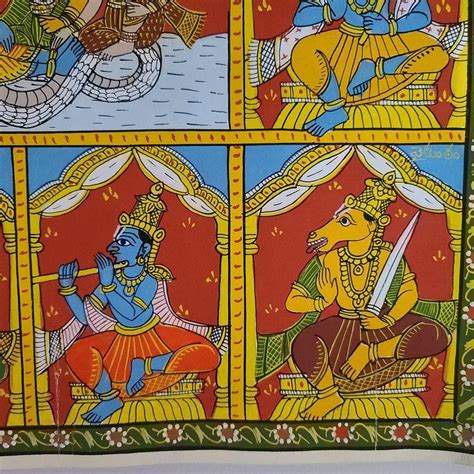 Cheriyal Painting Of Dashavatara The Ten Incarnations Of Lord Etsy