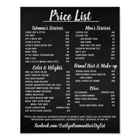 Pricing will be determined during consultation. Salon Price LIst Poster | Zazzle.com in 2021 | Salon price ...
