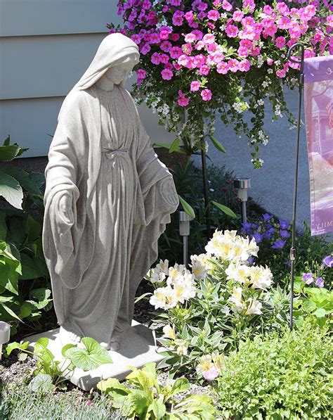 Virgin Mary Statue Blessed Mother Church Prayer Garden Catholic Front
